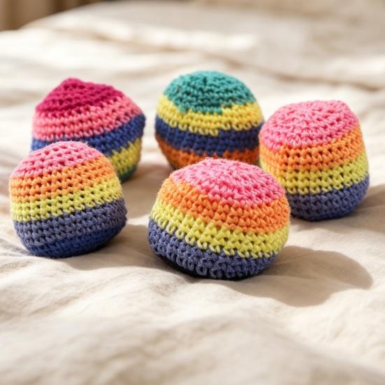 Handwoven Multicolored Juggling Balls Crochet Knitted Yarn Balls Assorted Juggling Bean Bags