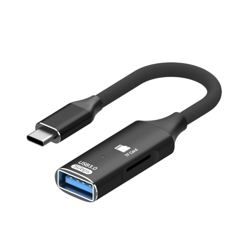 Double Port USB C To USB 3 0 OTG Converter with Card Slot Aluminum Portable USB C Hubs for Mobile Devices Computers чёрный