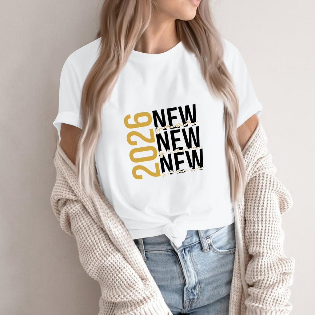 Women's Fashion 2026 New Year Printed Round Neck Short Sleeve Top
