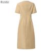 ZANZEA Women Casual V-Neck Solid Color Short Sleeve Sheath Dress