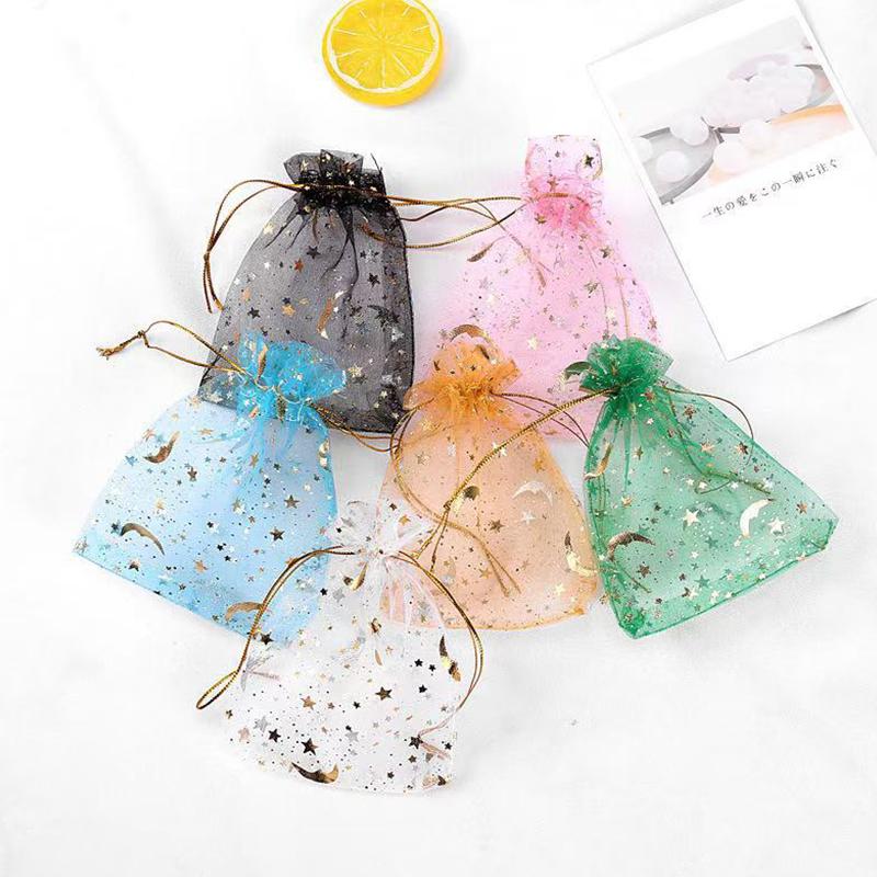 50PCS Gold Silver Stamping Moon Star Drawstring Bag Gift Package Pouche Bag Suitable for Festival Wedding Party Gift Storage ZYF