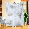 1pc 2D Flat Printing Spring And Summer New Arrival Blue White Checkered Daisy And Books Coffee Cup Pattern Digital Print Blanket, All-Season Use, Casu