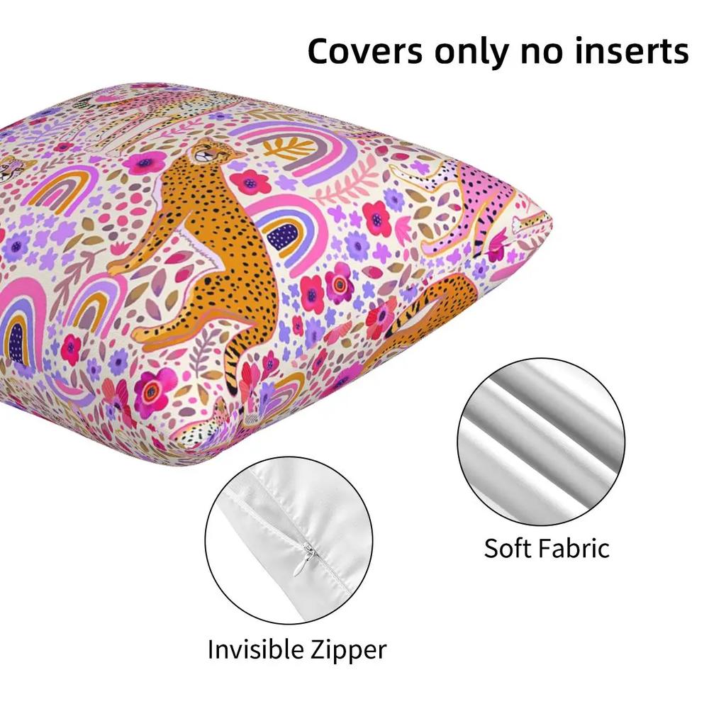 Cheetah’S In A Rainbow Garden 2 Pcs Square Pillowcase Pillow Cover Cushion Zip Decorative Comfort Throw Pillow For Home Car