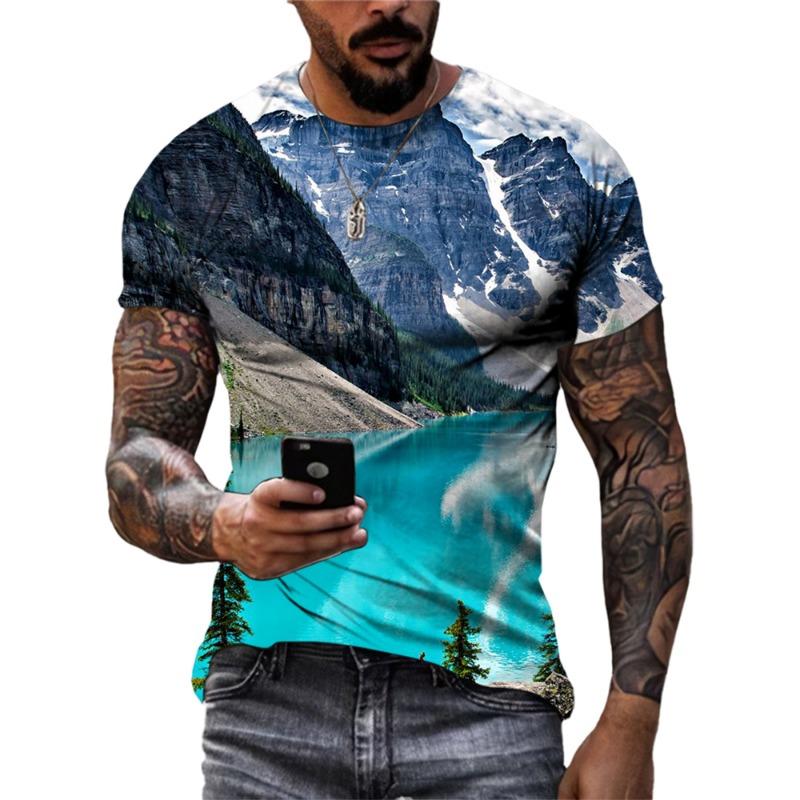Móda Cool Styl Přírodní Scenérie 3D Tištěná Trička Pánská Ležérní Osobnost Krátký Rukáv Street Trend Letní Trička Topy