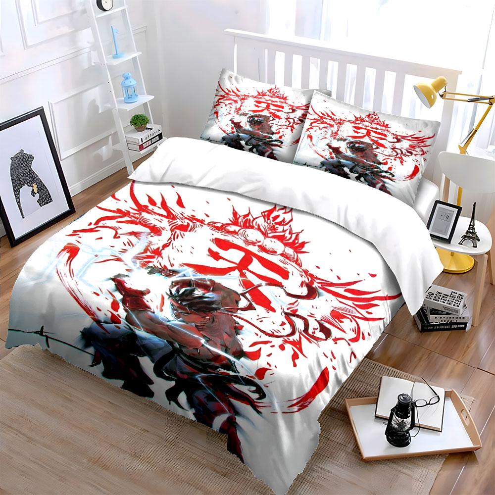 Martial artist summoning red energy Print Bedding Set 1 Duvet Cover 2 Pillowcases for Adult and Children Luxury Gift Full Size