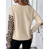 Fashion Color Contrast Patchwork Leopard Print Long Sleeve T-shirt Women 2024 Fall and Winter New Arrival Loose Round Neck Pullover Tops Women