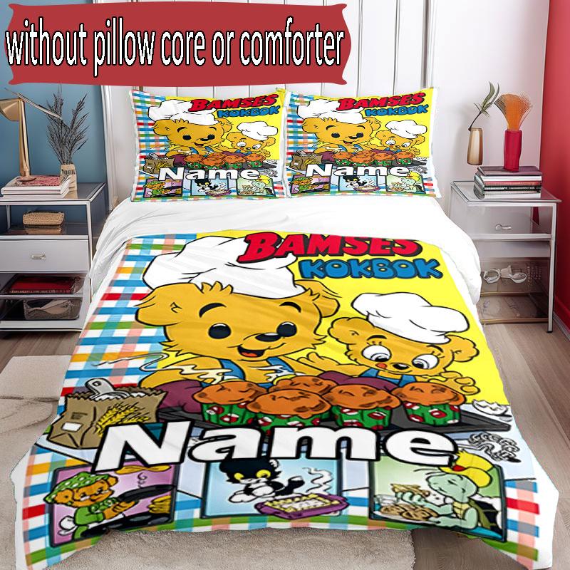 3pcs Duvet Cover Set (1*Duvet Cover + 2*Pillowcase, Without Core), Custom Name Bamse Pattern Bedding Set, Home Bedroom Decor Gift