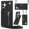 Samsung S26 Series PU Leather Phone Case with Long Strap, Zipper Pocket and Kickstand