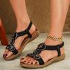 Sandali Boho da Donna con Cinturino Elastico alla Caviglia Scarpe Bohemian Casual da Spiaggia Moda Cristallo Floreale Sandalo Estivo Sandalias De Mujer