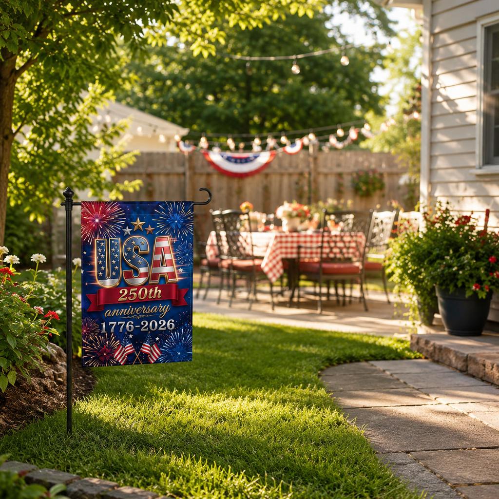 USA 250th Anniversary Garden Flag 1776-2026 Double Sided Decorative with and Stars Print for Outdoor Yard Home
