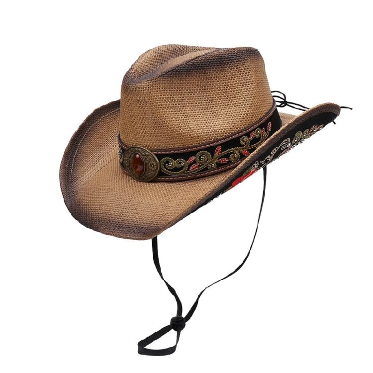 

Unisex Buckaroo Hat Light weight Breathable Paper Straw Ribbon Trim for Concerts Vacations Casual Outfits M хаки