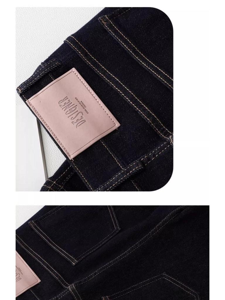 High Waist Elastic Narrow/Wide Leg Blue Denim Jeans - Women's Plus Velvet, Loose Fit, Slimming, Versatile for Autumn/Winter 2025.