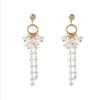 Irregular Crystal Flower Imitation Pearl Tassel Long Drop Earrings for Female Geometric Pendant Ear Wedding Jewelry