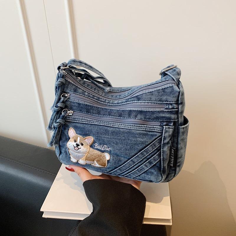 Multi-pocket Dog-pattern Casual Commuting Lightweight Large-capacity Shoulder Bag with Crossbody Strap Casually