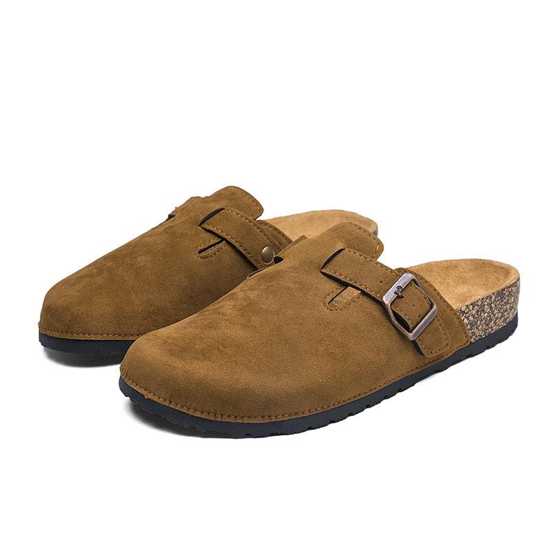 2026 Women's Retro Cowhide Platform Slippers - Half-Open, Soft Sole, Cork Toe Cap, Outdoor Couple's Shoes