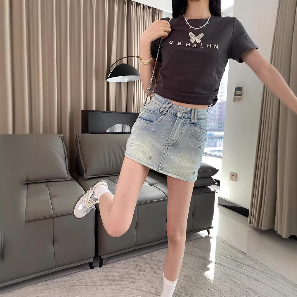 2024 Hot Rhinestone Denim Mini Skirt: Slimming Spicy Girl Summer Style for Women