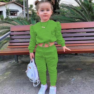 Fahsion Green White Red Pink Two Pieces Set Kids Girl's Solid Color Pants Set Long Sleeve Active Outdoor Fall White Light