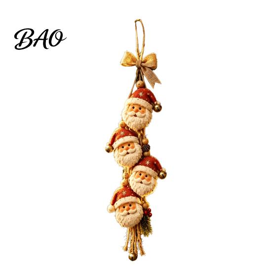 Xmas Tree Hanging Pendant Wooden Santa Claus Ornament, 2D Flat Pattern Sign with Jute Bows Rope And Bell, Vintage Door Hanger for Front Door,