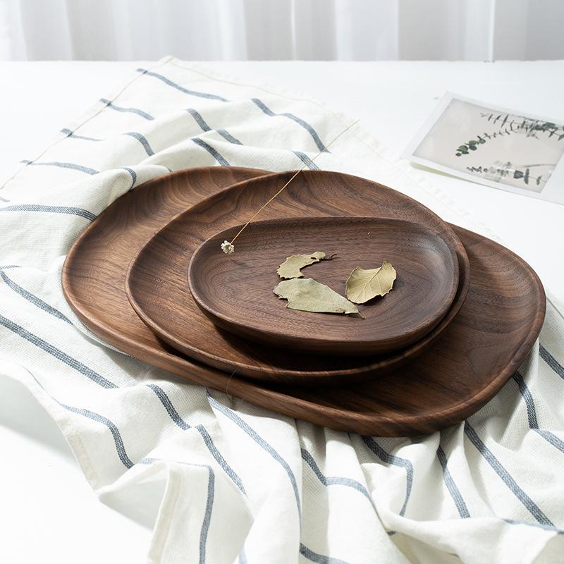 Natural Wooden Irregular Plates Black Walnut Wood Tray Cake Snack Plate Dessert Serving Tray Dishes Wood Utensils Tableware Gifts