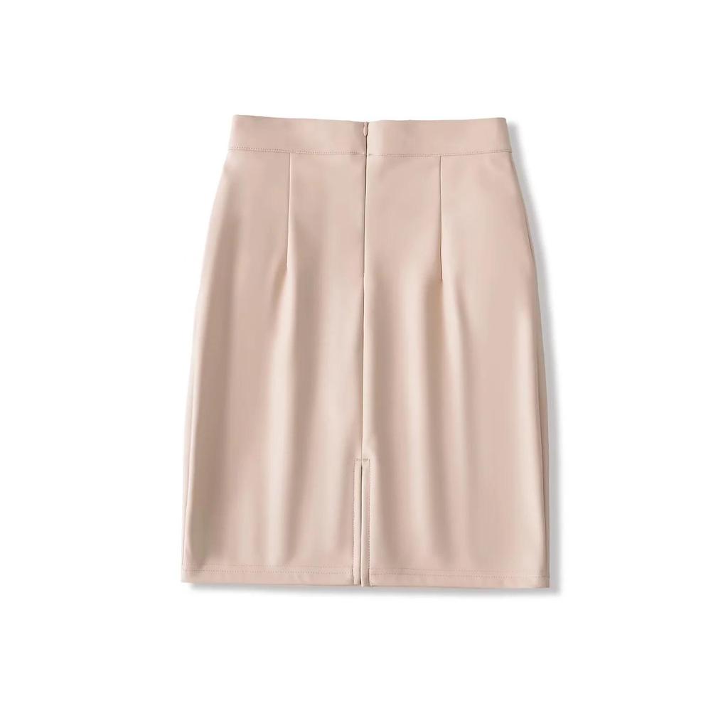 Elegant PU Leather Hip-Hugging Skirt: Retro, Slimming, Built-In Padding, Slit Midi Design for Women - Autumn/Winter