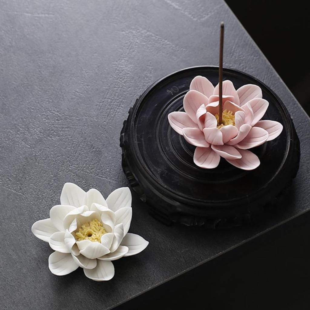 Lanito Ceramic Incense Burner with Lotus Flower Design, Stylish Incense Burner for Buddhist Altars, Relaxation, Meditation, Sleep, Study, Zen, Yoga,