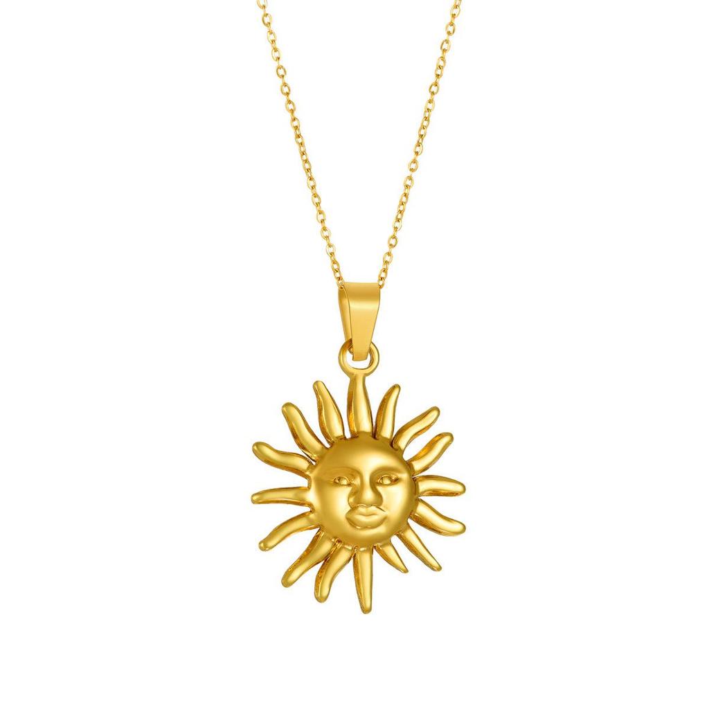 Retro Sun and Moon Stainless Steel Pendant Necklace - High-End, Versatile Jewelry with Unique Design