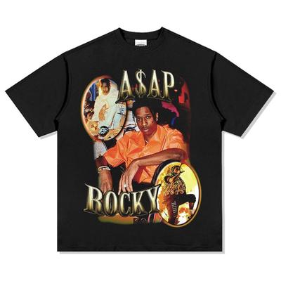 ASAP A AP ROCKY High Street Hip Hop Rap T-Shirt Herren Schwergewicht Locker Enger Halsausschnitt Bequem Atmungsaktiv Kurze Ärmel