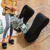 New European and American one-word muffin slippers wedge heel thick bottom large size high heel cool slippers