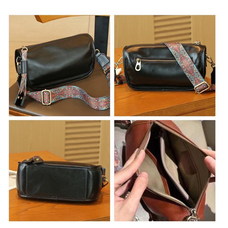 Head Cowhide Pillow Bag Leather Bag Wide Strap Crossbody Bag Vintage Leather Ladies Shoulder Bag