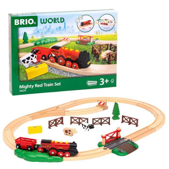 BRIO World - 36029 - Circuit Campagne Locomotive à piles - Coffret de 24 pièces avec animaux - Circuit de train en bois - Dès 3 ans