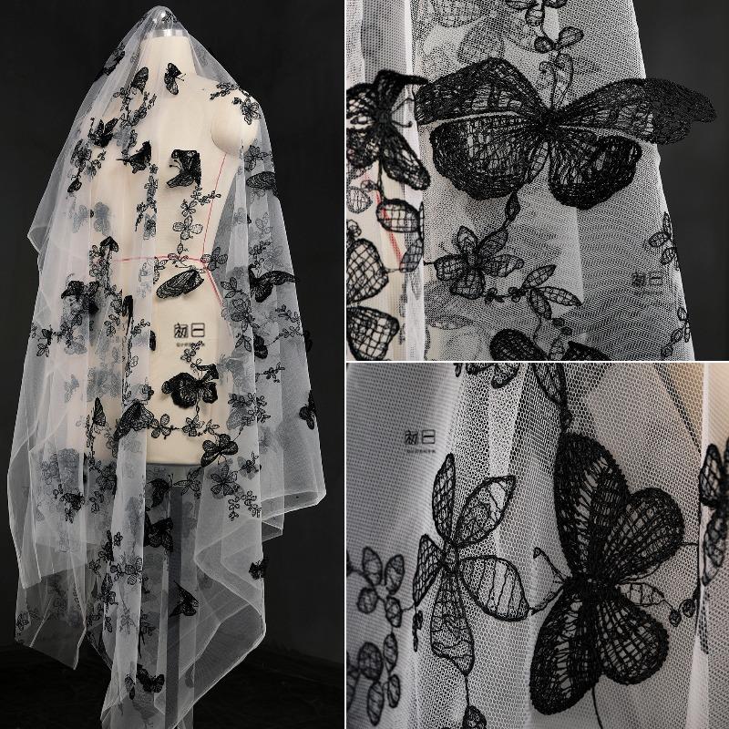 

Black Butterfly Embroidered Net Fabric for HandmadeSewing Creative Wedding Dress Formal Dress Handmade Clothing Designer Fabric 100x145cm