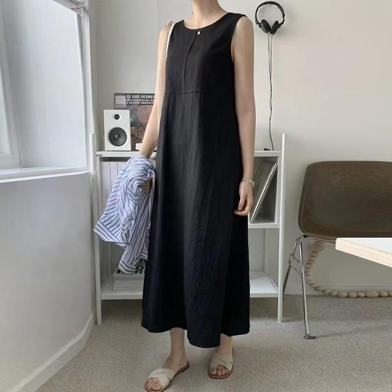 

Свободное платье-жилет из хлопка и льна с круглым вырезом для женщин one size чёрный