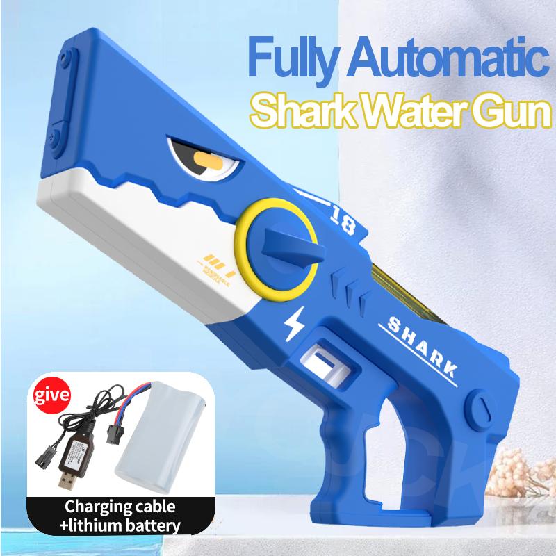 Large Capacity Electric Water Gun Shark Continuous Firing Watergun Automatic Water Absorption Water Gun Summer Pool Play Toy
