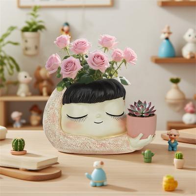Hugging Flower Pot Resin Large Diameter Flower Pot Creative Girl Desktop Potted Decoration Ornament
