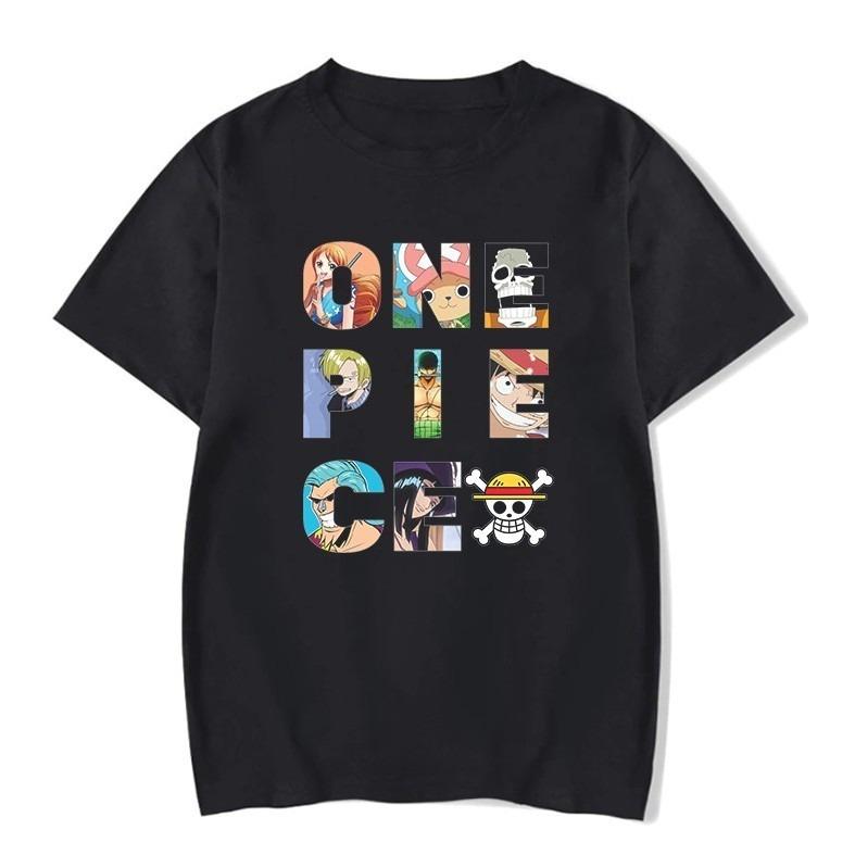 ONE PIECE Japanischer Anime Luffy Herren Damen Sommer T-Shirt Harajuku Vintage Kurzarm Locker Übergroß Lässig Bequem Y2k Top 4XL