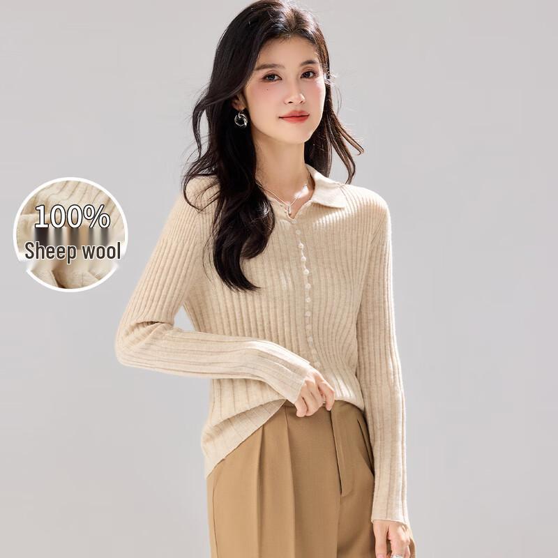 Jinjv Women s 100% Merino Wool Ribbed Cardigan M