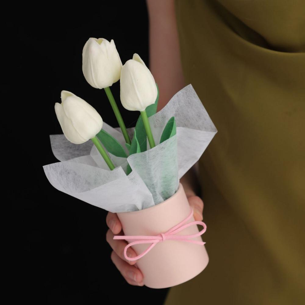 Simulation Artificial Tulip Bouquet Realistic Fake Flower Bunch Tulip Bucket Bouquet  Dining Table