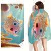 1pc Cute Pufferfish Beach Towel Cartoon Fish Print Ocean Animal Design Quick Dry Soft Microfiber Bath Towel For Kids Gift