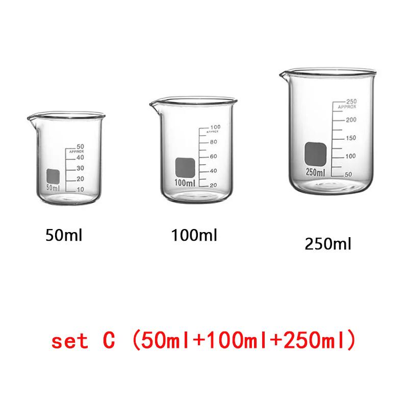 3pcs Glass Measuring Cup Set Clear Scale Cup Heat-resistant Beaker Kitchen Baking Measuring Cup Set Laboratory Container Jugs