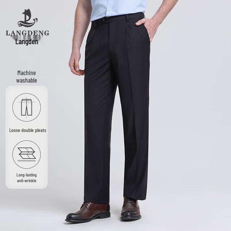 LANDENG Men s Relaxed Fit Double Pleated Dress Pants 32