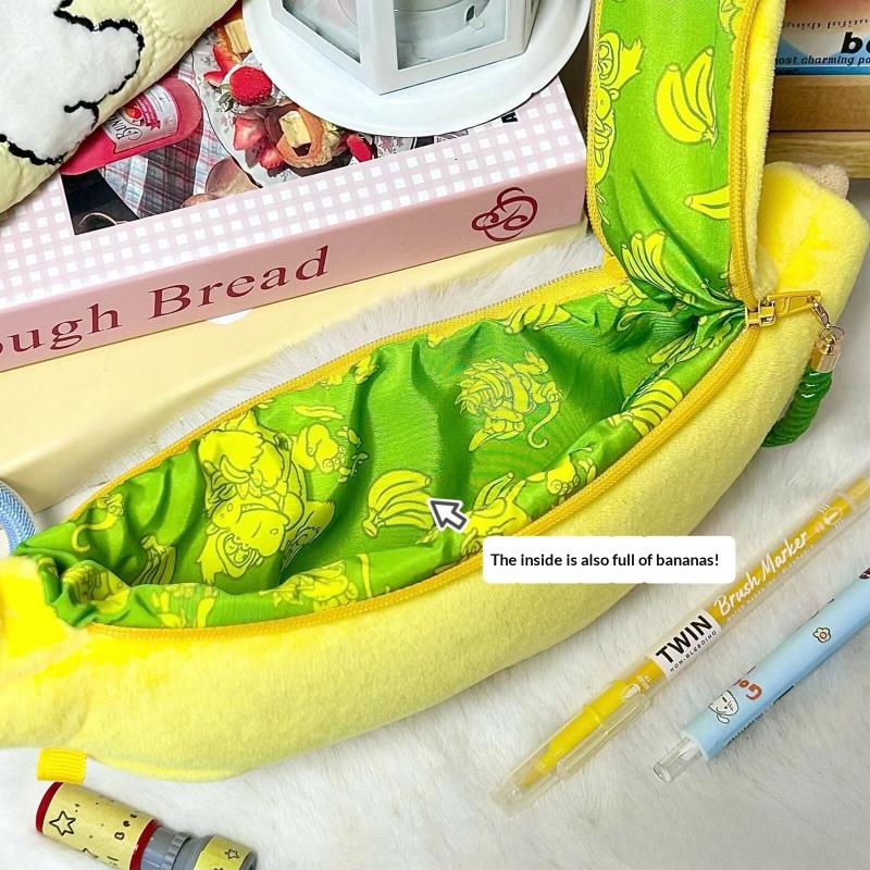 Cute Cartoon Banana Plush Pen Case Kawaii Simulated Fruit Stationery Bag Stationery Supplies Multi-Functional Storage Bag