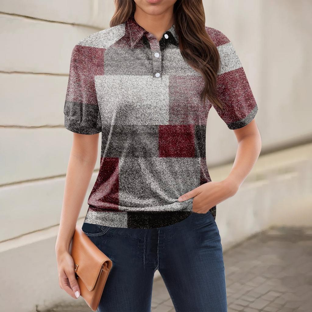 Women's Casual Floral Print V-Neck Short Sleeve Decorative Button T-Shirt Top