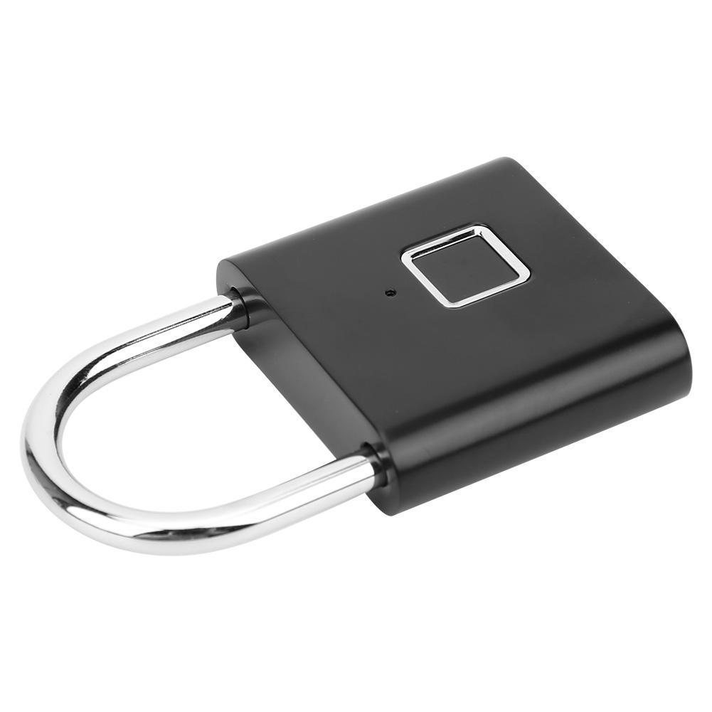 Smart Fingerprint Padlock USB Rechargeable Security LED Lock for Backpack Luggage CabinetBlack