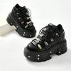Fashion Punk Style Women Black Shoes Rock Metal Decor Lace-up Heel Height Platform Shoes Gothic Man Sneakers Women Ankle Boots New