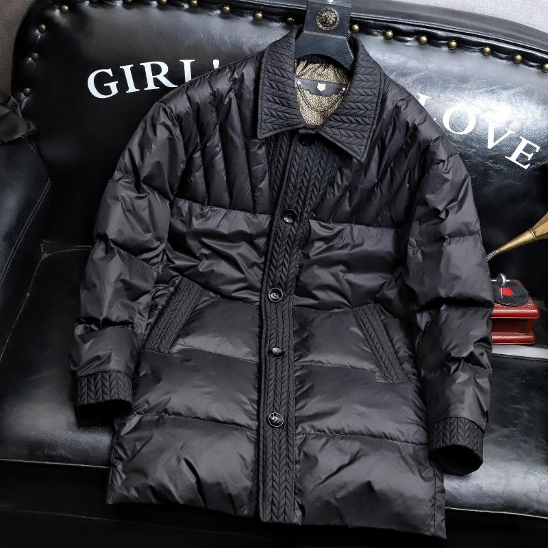 

Пуховик из белого утиного пуха, тонкий, нового стиля, в деловом кэжуал стиле, мужской, средней длины, зимний, утолщенный 4XL чёрный