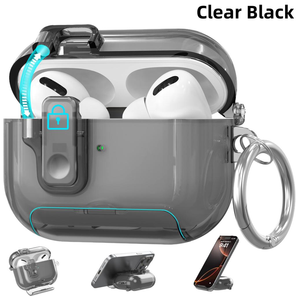 For Apple Airpods Pro 3 Case Cover 2025 Clear Magnetic Automatic Lock Case with Phone Stand &Cleaning Kit for Airpods Pro 3 Case
