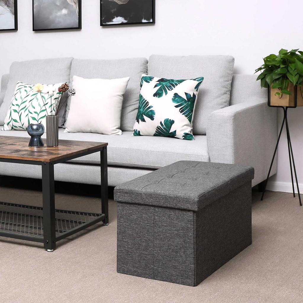 SONGMICS 80L Storage Ottoman, Folding Shoe Bench, with Flipping Lid, Load Capacity 300 kg, 76 x 38 x 38 cm, Dark Grey