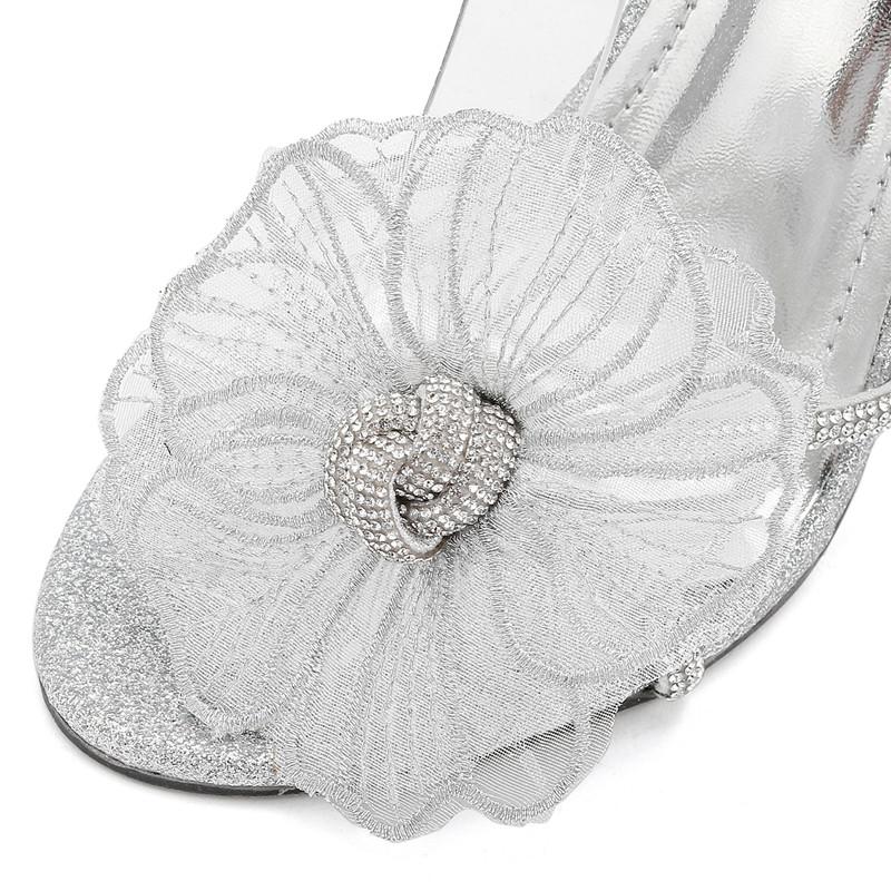 2025 Summer New  Luxury Rhinestones Flowers Women Sandals Sequined Ankle Strap Stiletto High Heels Female Shoes