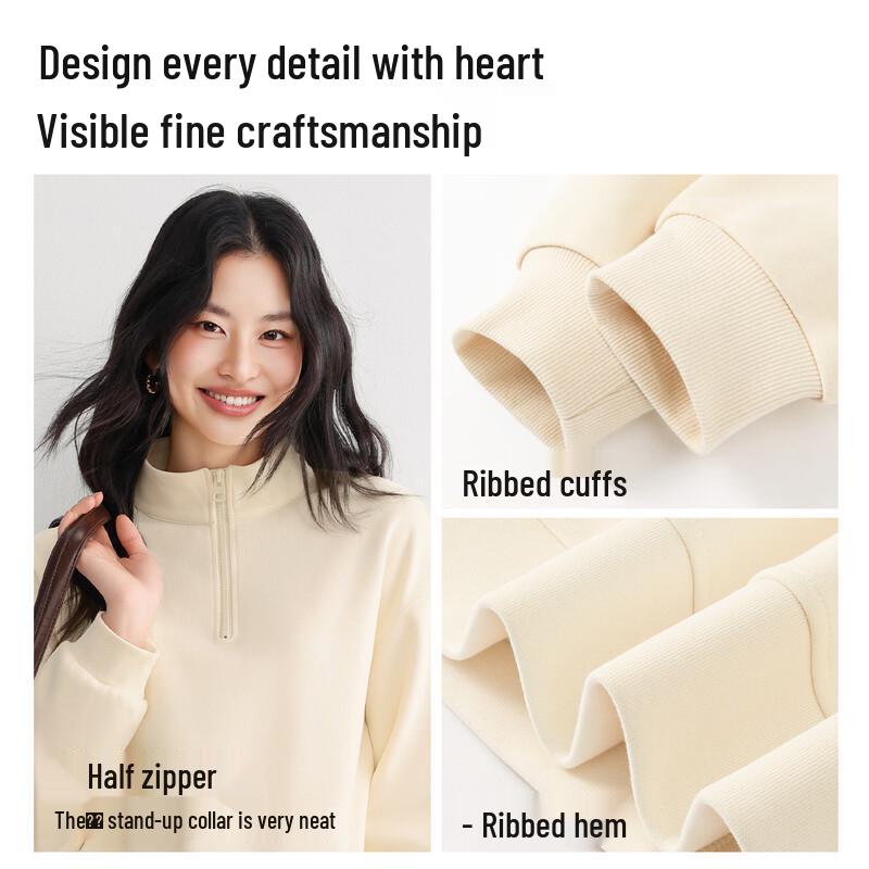 Handu Yishe Women's Korean Style Half-Zip Short Sweatshirt
