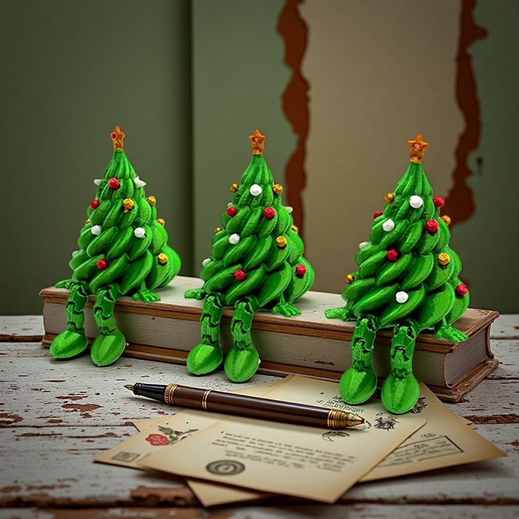 Skrivbordsdekoration Färgglad 3D-tryckt Julgran Rolig Unik Juldekoration Grön Ledad Bordsdekor Hem